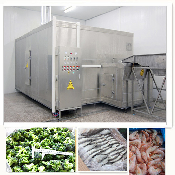 500대 킬로그램 / 시간 터널형 튀김 냉동식품 기계, 새우류 열 해산물 냉동식품 기계